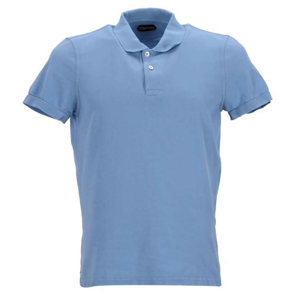 Tom Ford Pique Short Sleeve Polo Shirt in Blue Cotton